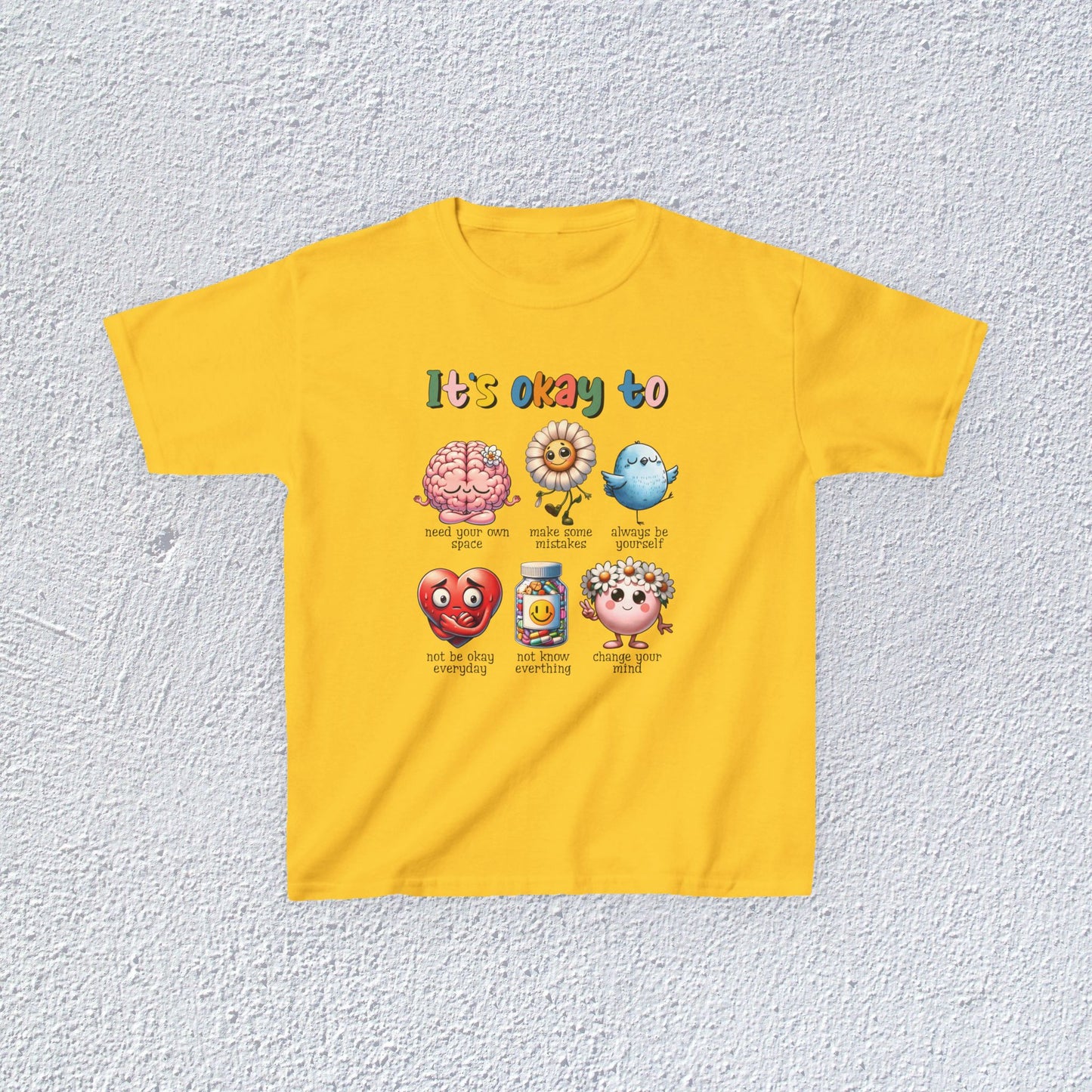 It is Okay To Heavy Cotton™ Tee, Adorable Kids T-Shirt, Positive Message Tee, Gift for Mental Health, Colorful Motivational Shirt