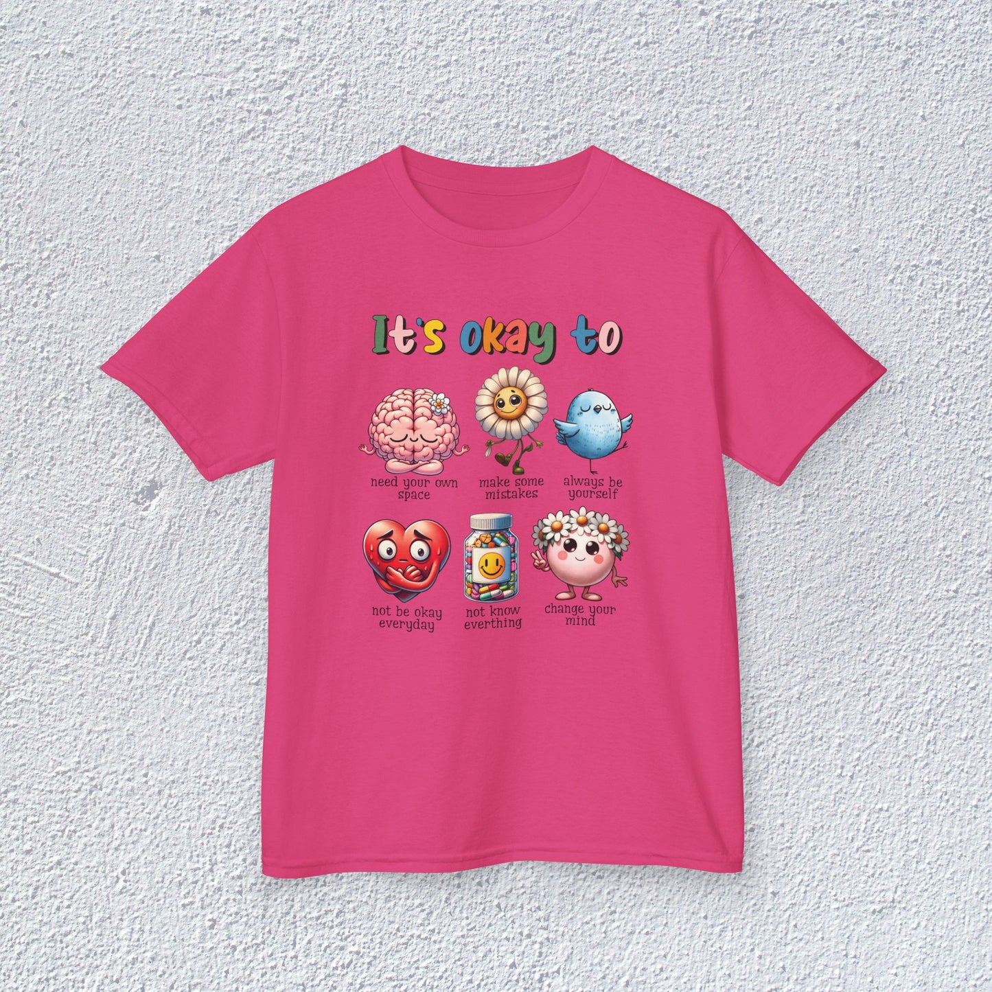 It is Okay To Heavy Cotton™ Tee, Adorable Kids T-Shirt, Positive Message Tee, Gift for Mental Health, Colorful Motivational Shirt