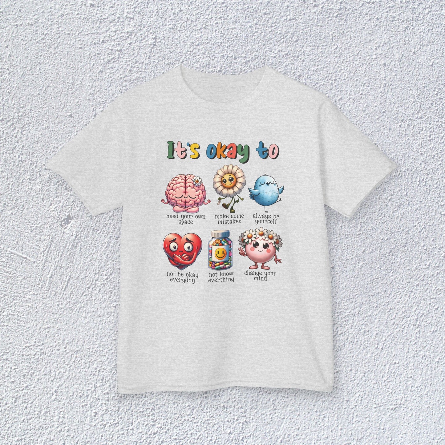 It is Okay To Heavy Cotton™ Tee, Adorable Kids T-Shirt, Positive Message Tee, Gift for Mental Health, Colorful Motivational Shirt