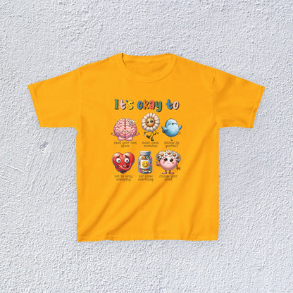 It is Okay To Heavy Cotton™ Tee, Adorable Kids T-Shirt, Positive Message Tee, Gift for Mental Health, Colorful Motivational Shirt
