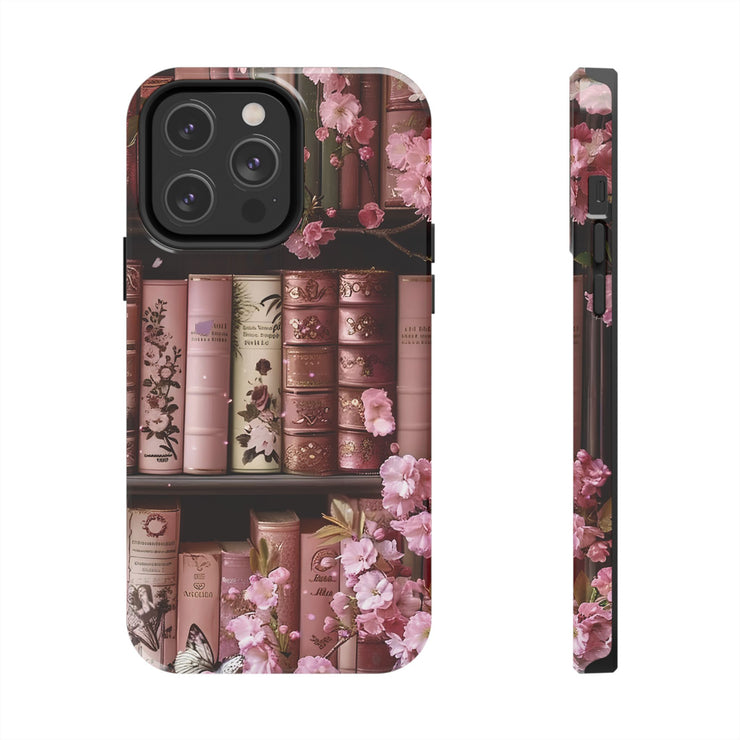 Books Bookshelf Pink Florals Tough iPhone Case