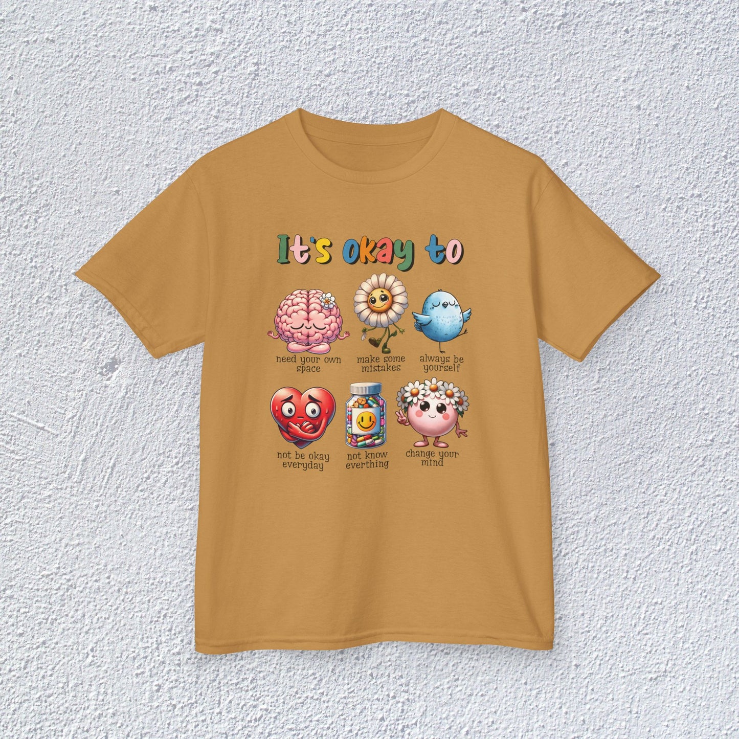 It is Okay To Heavy Cotton™ Tee, Adorable Kids T-Shirt, Positive Message Tee, Gift for Mental Health, Colorful Motivational Shirt