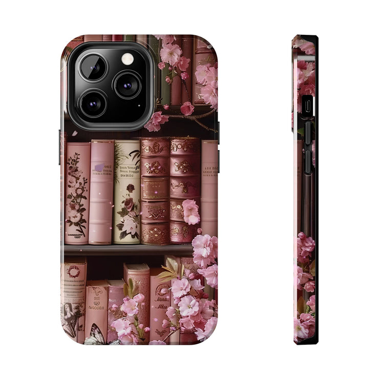 Books Bookshelf Pink Florals Tough iPhone Case