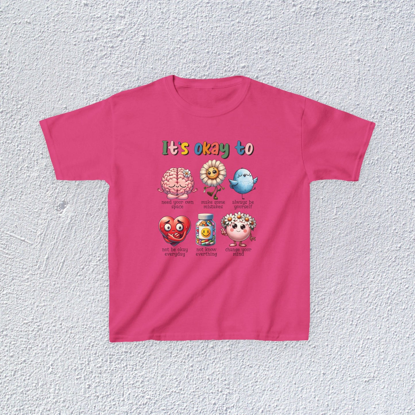 It is Okay To Heavy Cotton™ Tee, Adorable Kids T-Shirt, Positive Message Tee, Gift for Mental Health, Colorful Motivational Shirt
