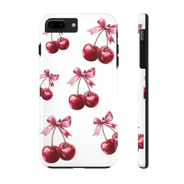 Pink Coquette Cherries With Bow Tough iPhone Case