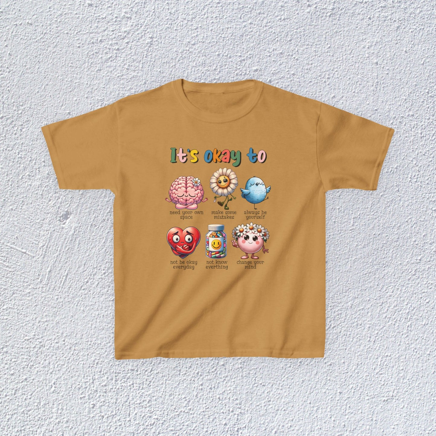 It is Okay To Heavy Cotton™ Tee, Adorable Kids T-Shirt, Positive Message Tee, Gift for Mental Health, Colorful Motivational Shirt
