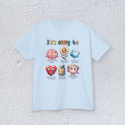 It is Okay To Heavy Cotton™ Tee, Adorable Kids T-Shirt, Positive Message Tee, Gift for Mental Health, Colorful Motivational Shirt