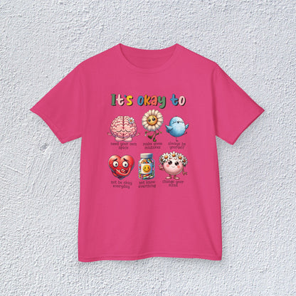 It is Okay To Heavy Cotton™ Tee, Adorable Kids T-Shirt, Positive Message Tee, Gift for Mental Health, Colorful Motivational Shirt