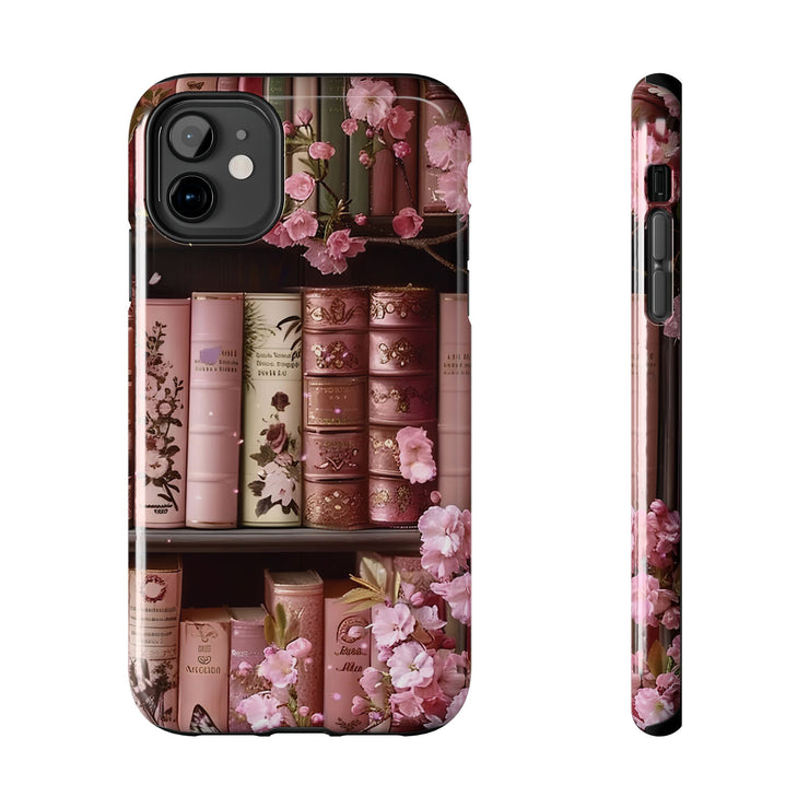 Books Bookshelf Pink Florals Tough iPhone Case