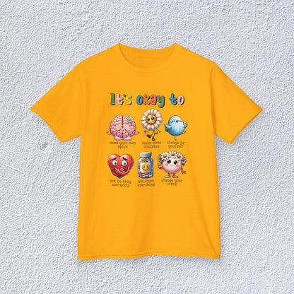 It is Okay To Heavy Cotton™ Tee, Adorable Kids T-Shirt, Positive Message Tee, Gift for Mental Health, Colorful Motivational Shirt