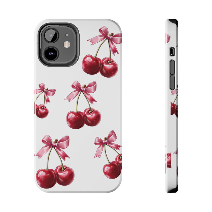 Pink Coquette Cherries With Bow Tough iPhone Case