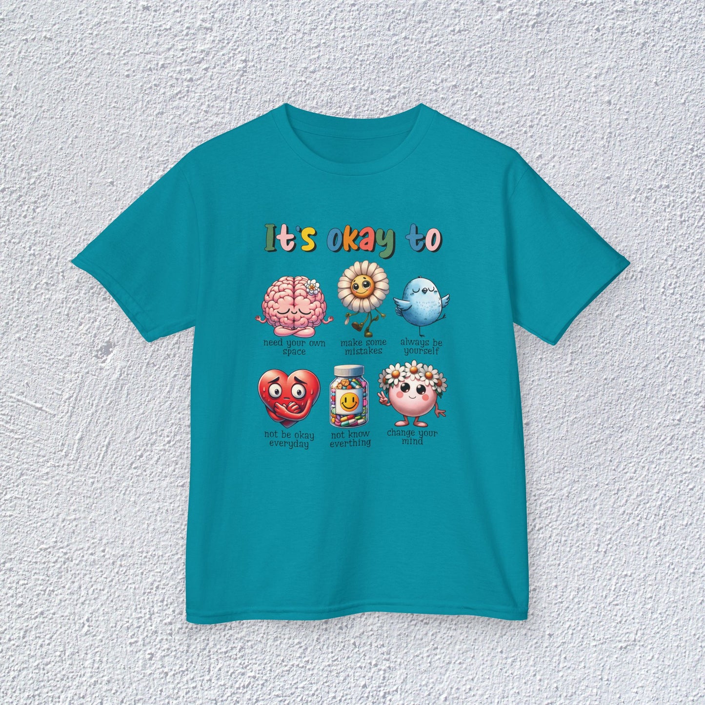 It is Okay To Heavy Cotton™ Tee, Adorable Kids T-Shirt, Positive Message Tee, Gift for Mental Health, Colorful Motivational Shirt