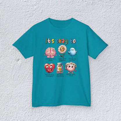It is Okay To Heavy Cotton™ Tee, Adorable Kids T-Shirt, Positive Message Tee, Gift for Mental Health, Colorful Motivational Shirt