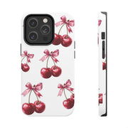 Pink Coquette Cherries With Bow Tough iPhone Case