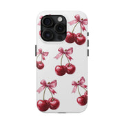 Pink Coquette Cherries With Bow Tough iPhone Case