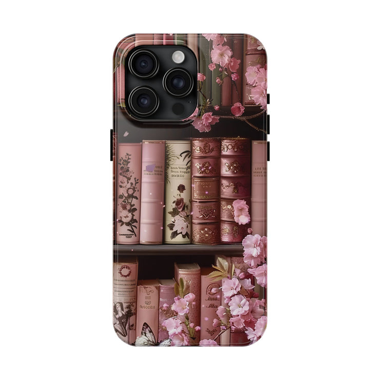 Books Bookshelf Pink Florals Tough iPhone Case