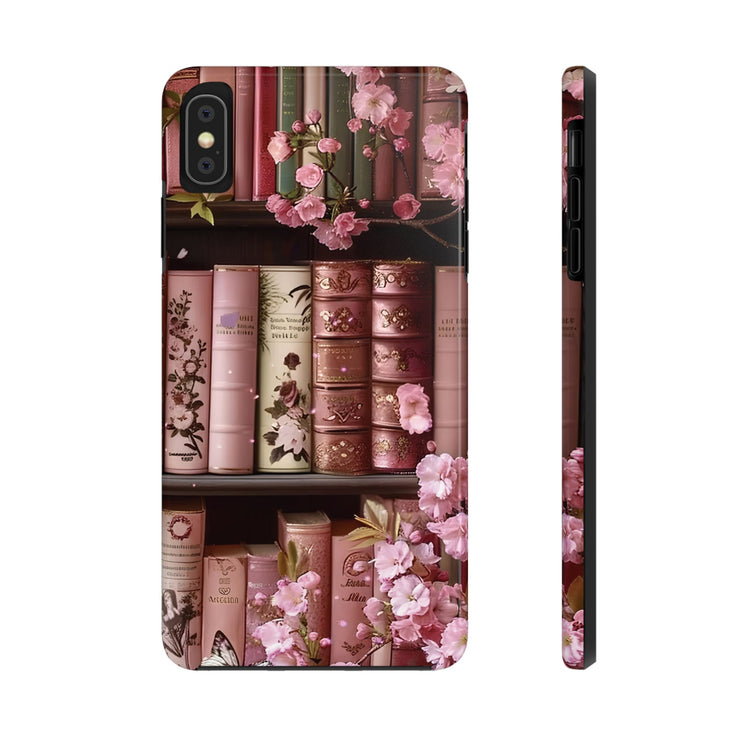 Books Bookshelf Pink Florals Tough iPhone Case