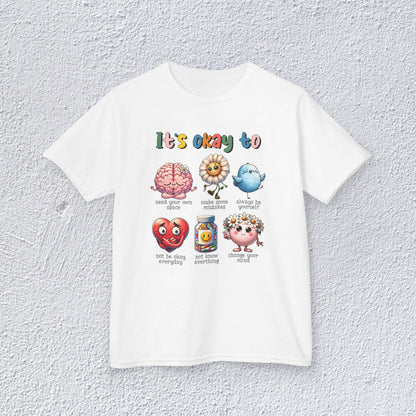 It is Okay To Heavy Cotton™ Tee, Adorable Kids T-Shirt, Positive Message Tee, Gift for Mental Health, Colorful Motivational Shirt