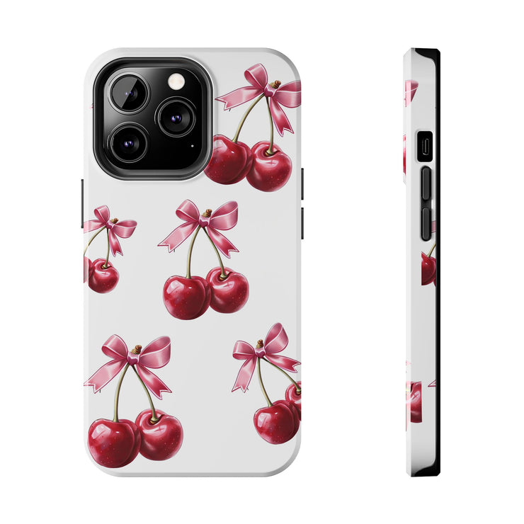 Pink Coquette Cherries With Bow Tough iPhone Case