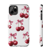 Pink Coquette Cherries With Bow Tough iPhone Case