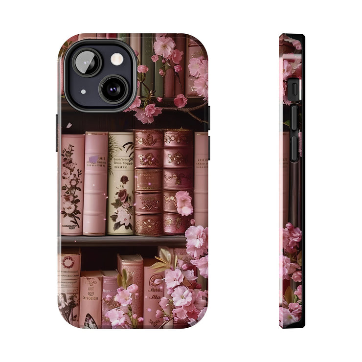 Books Bookshelf Pink Florals Tough iPhone Case