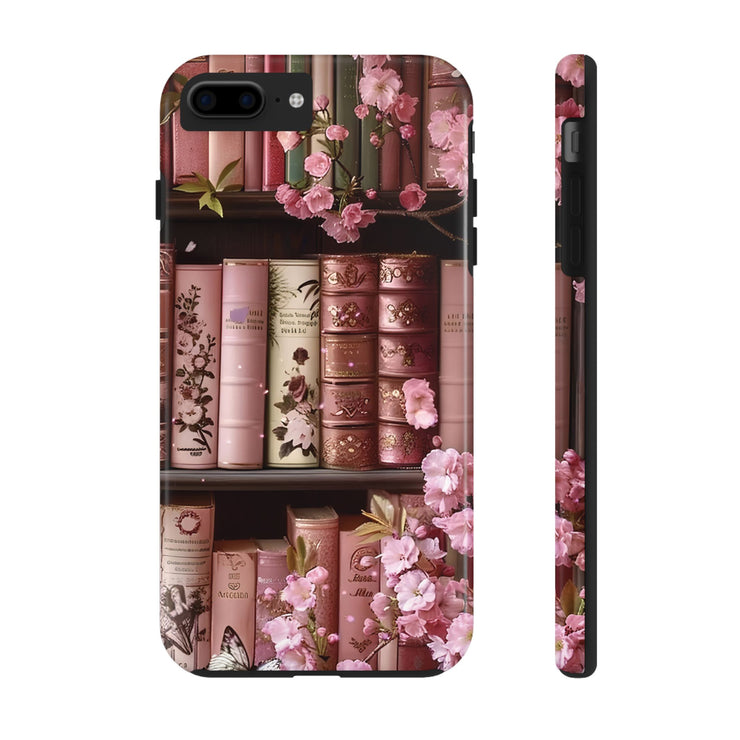 Books Bookshelf Pink Florals Tough iPhone Case