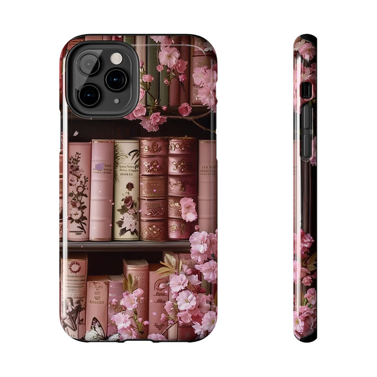 Books Bookshelf Pink Florals Tough iPhone Case