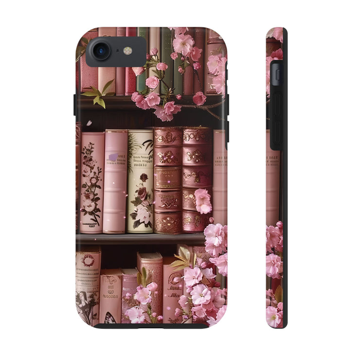 Books Bookshelf Pink Florals Tough iPhone Case