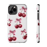 Pink Coquette Cherries With Bow Tough iPhone Case