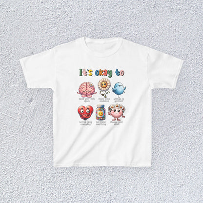 It is Okay To Heavy Cotton™ Tee, Adorable Kids T-Shirt, Positive Message Tee, Gift for Mental Health, Colorful Motivational Shirt
