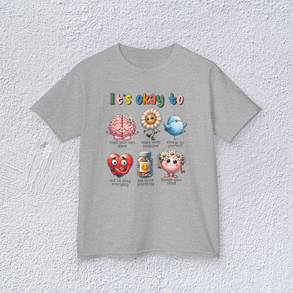 It is Okay To Heavy Cotton™ Tee, Adorable Kids T-Shirt, Positive Message Tee, Gift for Mental Health, Colorful Motivational Shirt