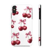 Pink Coquette Cherries With Bow Tough iPhone Case