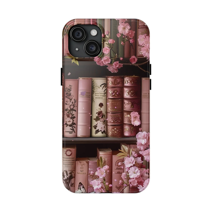 Books Bookshelf Pink Florals Tough iPhone Case