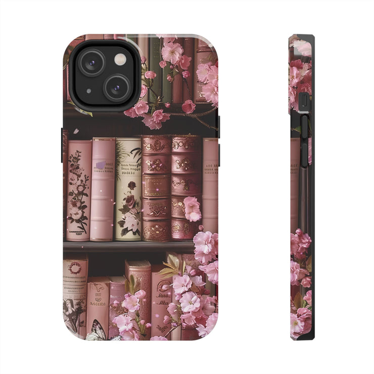 Books Bookshelf Pink Florals Tough iPhone Case