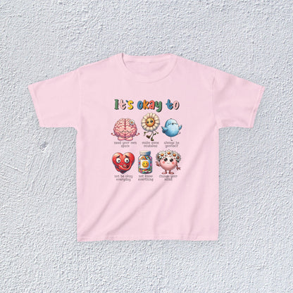 It is Okay To Heavy Cotton™ Tee, Adorable Kids T-Shirt, Positive Message Tee, Gift for Mental Health, Colorful Motivational Shirt