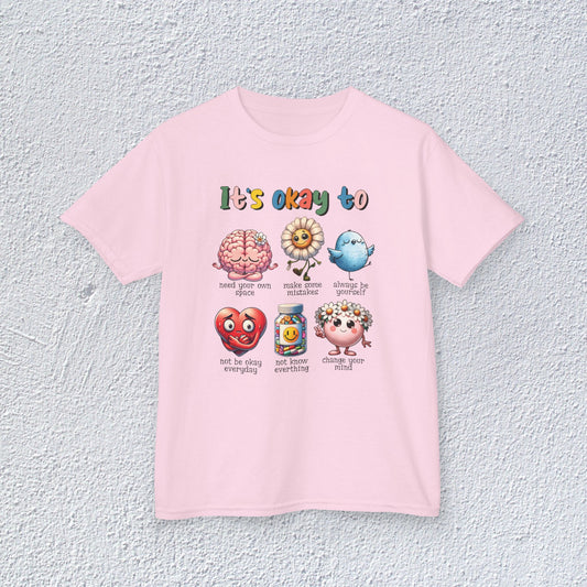 It is Okay To Heavy Cotton™ Tee, Adorable Kids T-Shirt, Positive Message Tee, Gift for Mental Health, Colorful Motivational Shirt